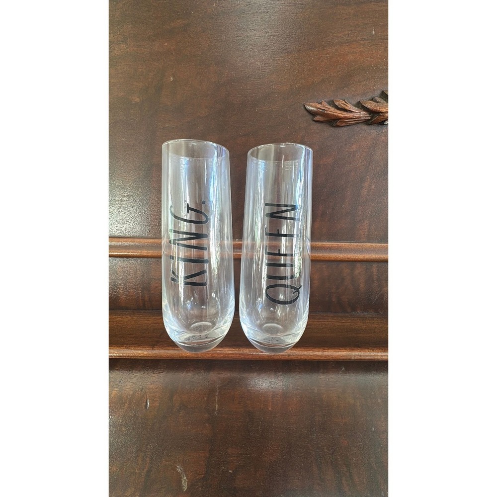 Rae Dunn Artisan Collection 2 Stemless Flute Glasses Queen & King Wedding